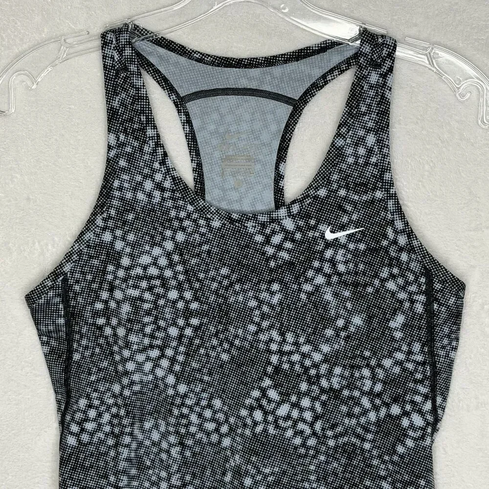 Nike Dri Fit Women's S Racerback Tank Top BLUE‎ Geometric Pockets Cycling Gym